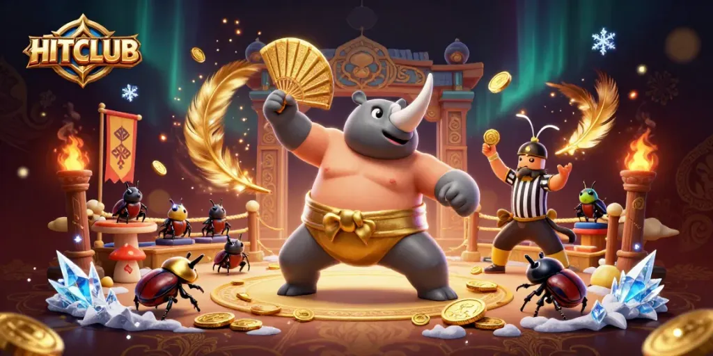 Experience the thrill at HITCLUB with vibrant gaming action featuring a rhinoceros beetle champion
