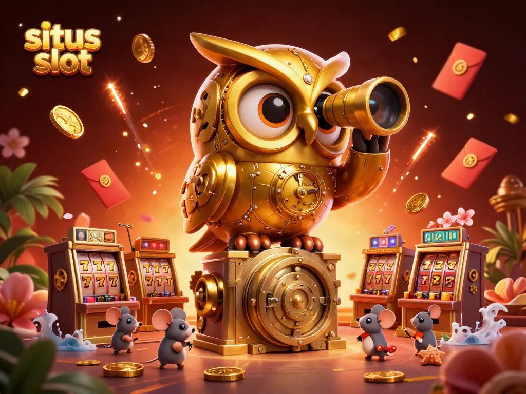 Gambarkan aktivitas perjudian di situs slot secara dinamis dengan karakter dan elemen menarik.