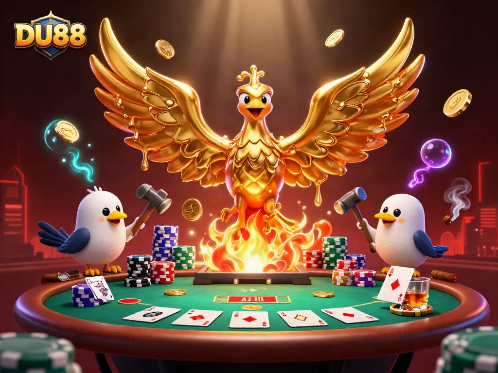 Experience the thrill of DU88 as molten gold transforms into casino riches amidst intense gambling action.