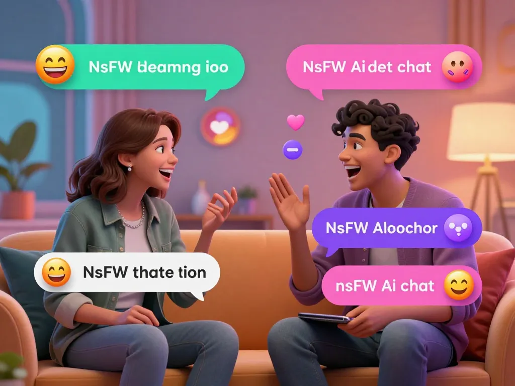 Engaging characters in vibrant digital chat about nsfw ai chat, illustrating playful conversation.