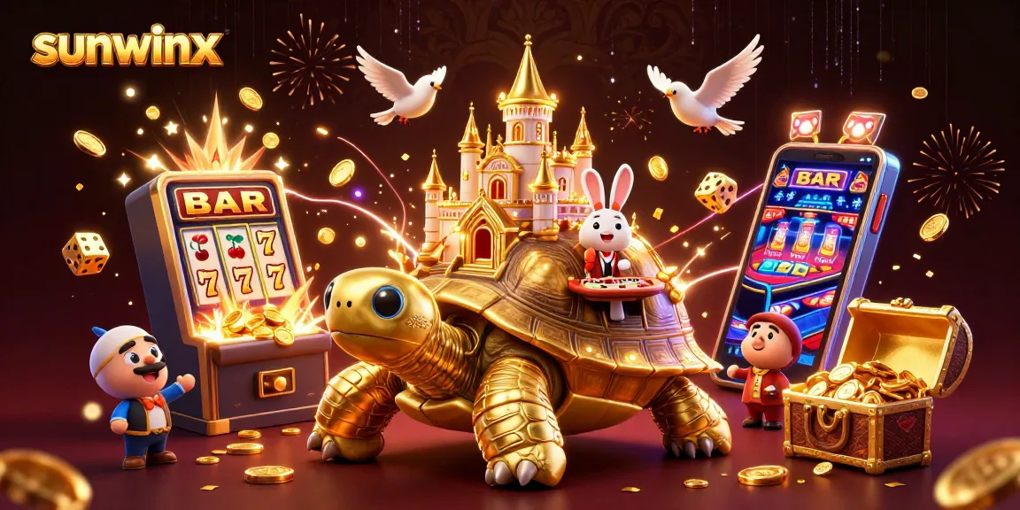 Experience the excitement of sunwinx with a golden tortoise casino and joyful rabbit dealer in action.