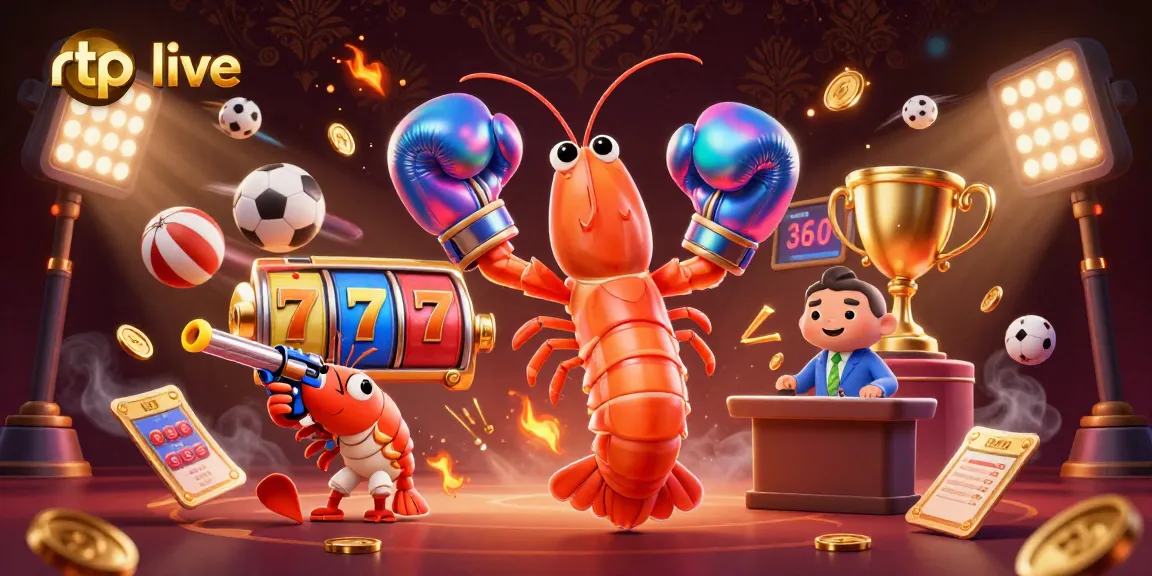 Bet on rtp live with a vibrant 3D illustration of casino characters celebrating big wins.
