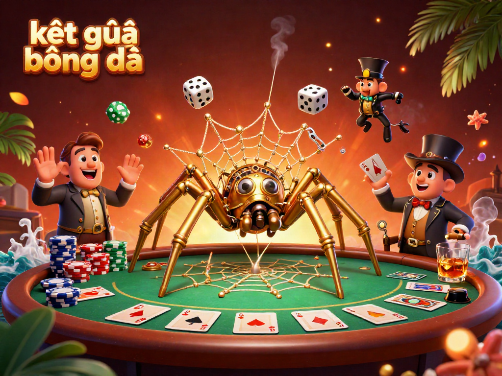 Experience the excitement of kết quả bóng đá in a dynamic 3D illustration featuring steampunk design and poker elements.