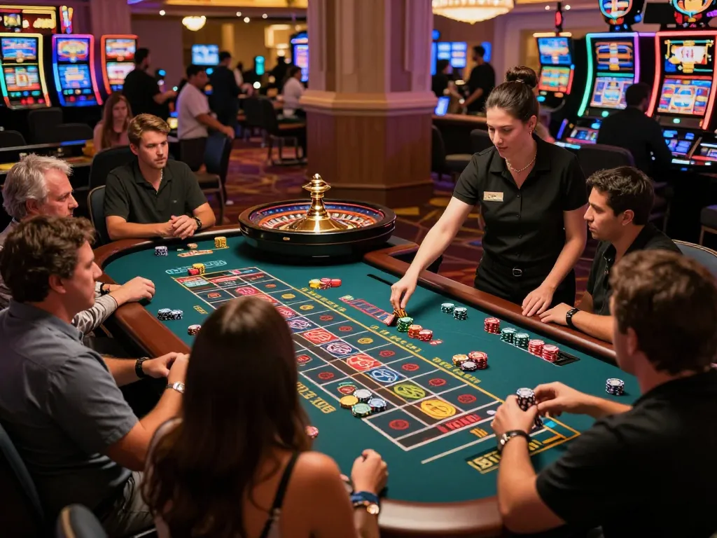 Players engaging strategically at the roulette table in a luxurious casino, capturing the essence of go8 gambling excitement.