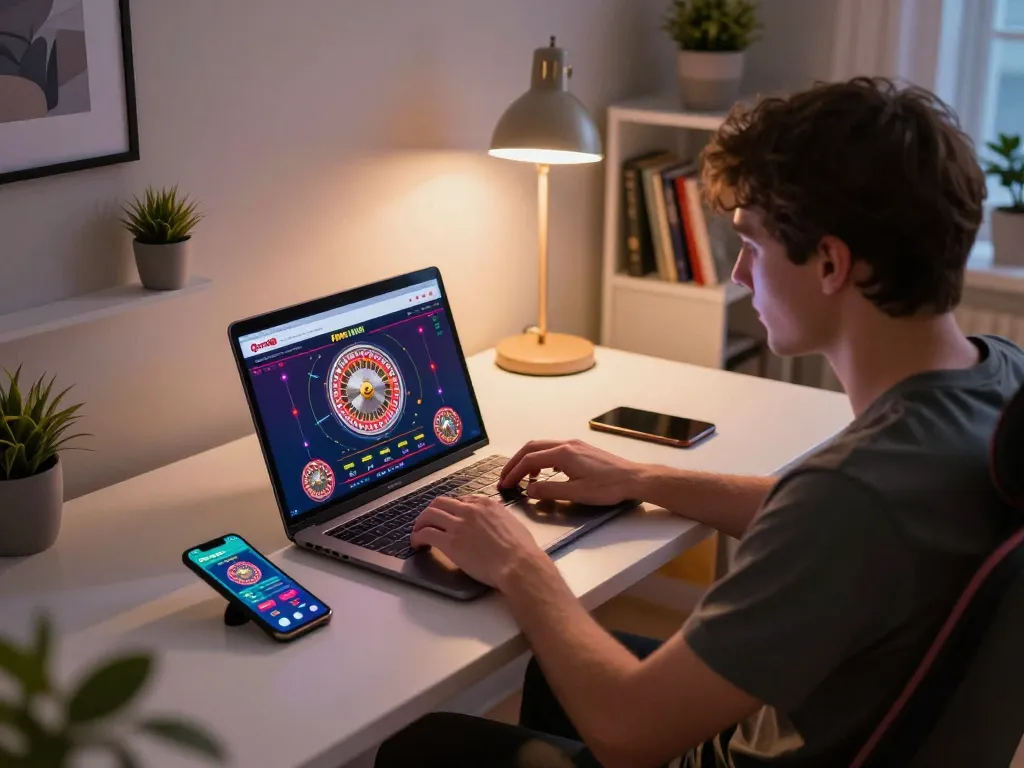 Enjoying a thrilling online roulette game on open88 while immersed in a cozy gaming setup.
