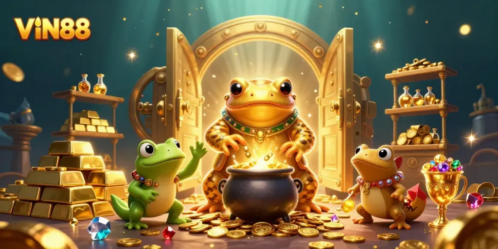 Transform your gaming luck with VIN88's vibrant casino scene depicting fortune and excitement