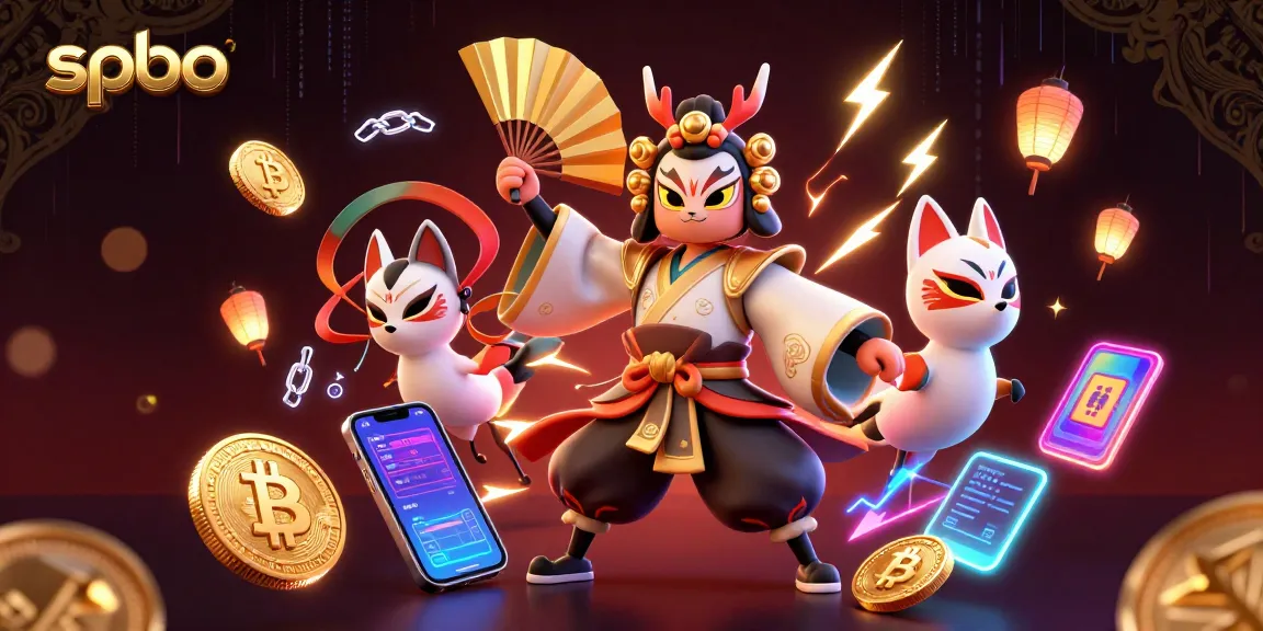 Engage with spbo's vibrant gaming scene featuring Asian characters and cryptocurrency elements.