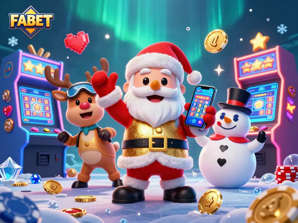 FABET players enjoy festive slots excitement with colorful game machines and joyful characters.
