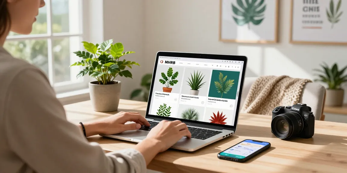 MHRB for sale online shopping scene with person browsing products in bright home office