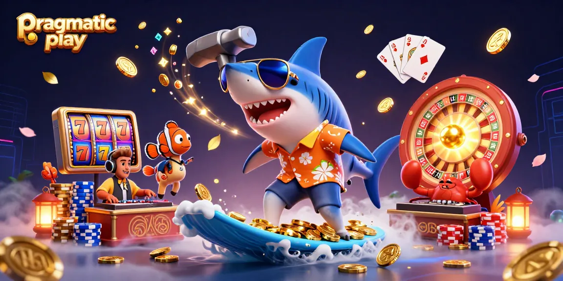 Experience the excitement of pragmatic play with a vibrant casino-themed scene featuring a joyful hammer-head shark.