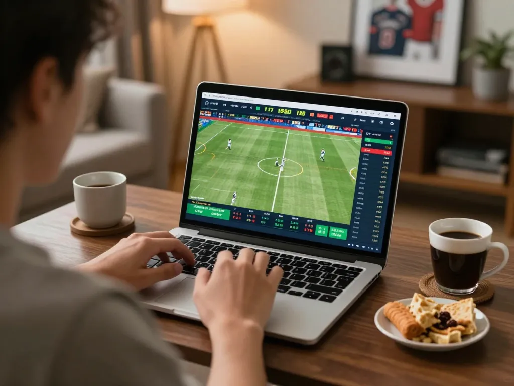 Person engaged in online betting activities at trang chủ o8, analyzing live sports match odds thoughtfully.
