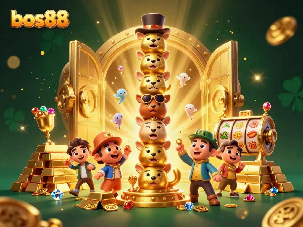 Gamer bos88 bersemangat memenangkan jackpot dengan simbol slot berkilauan di sekelilingnya.