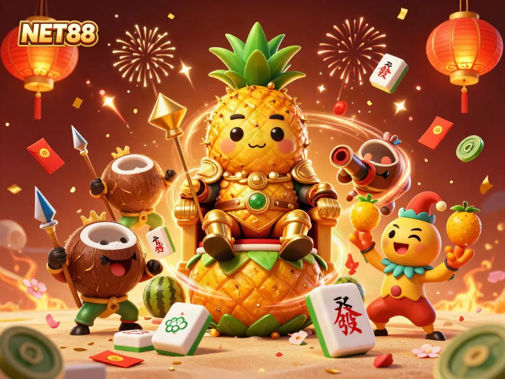 Experience thrilling gameplay at NET88 with the Pineapple King and his dynamic casino companions.