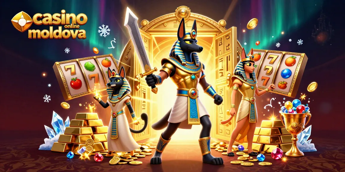 Sloturi captivante și câștiguri mari la casino online moldova, cu Anubis și Bastet în acțiune.
