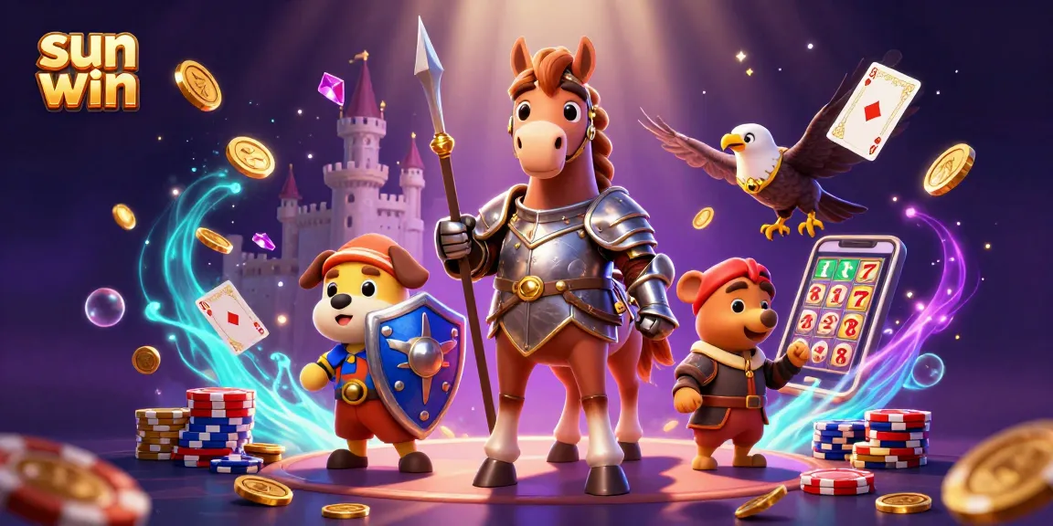 Experience fun and excitement with sun win casino games, showcasing knights, treasures, and casino elements.