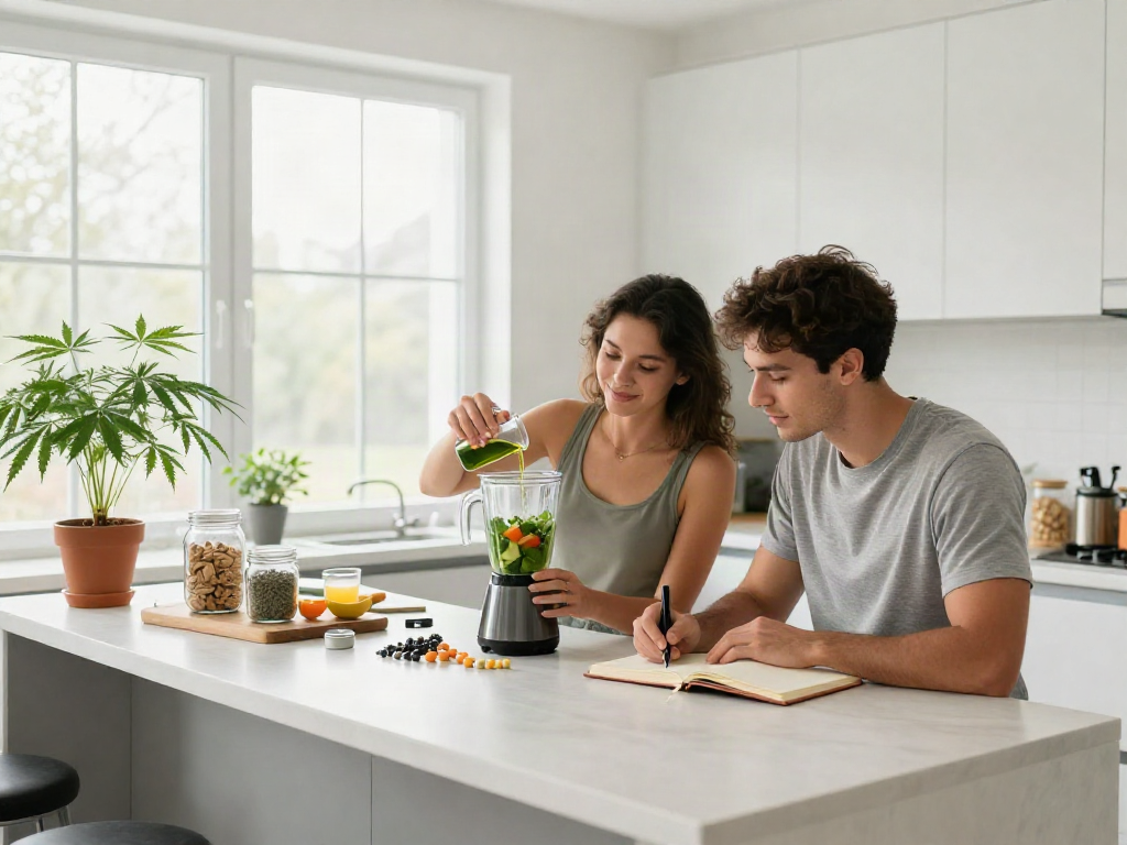 Buy live resin Canada - Morning wellness scene with CBD oil, fresh ingredients, and health-focused atmosphere.