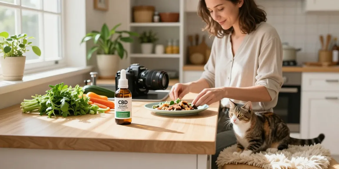 CBD oil for pets displayed in a bright kitchen, emphasizing natural wellness and effective pet care.