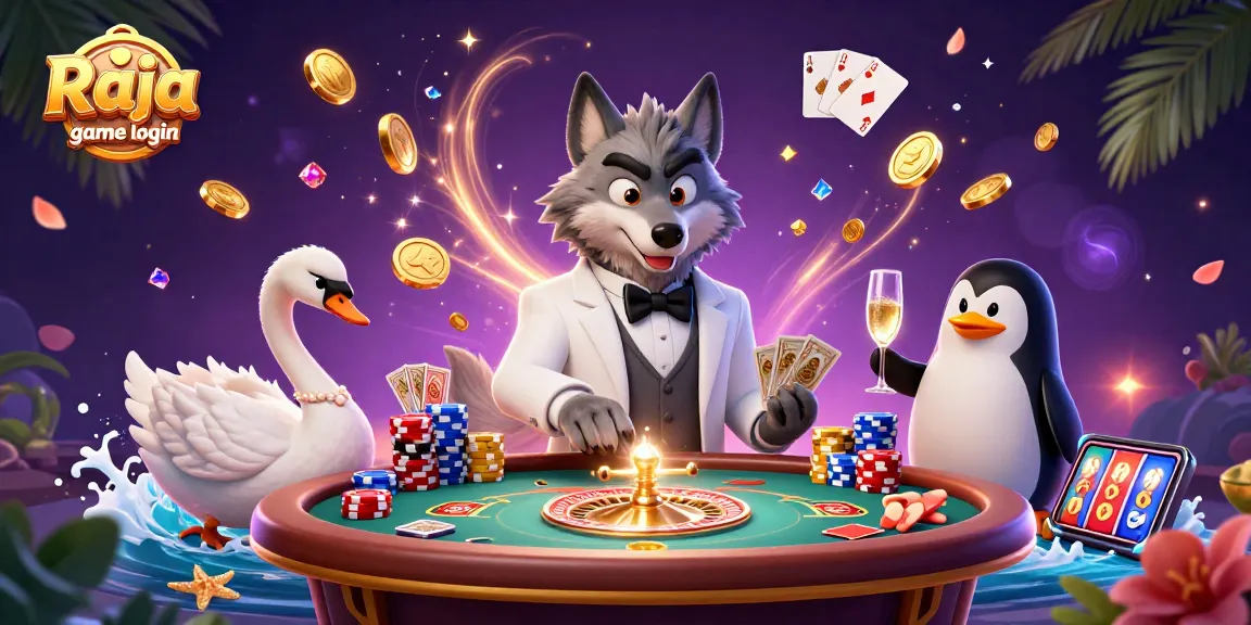 Engaging scene showcasing Raja game login with cartoon characters in a dynamic casino setting.