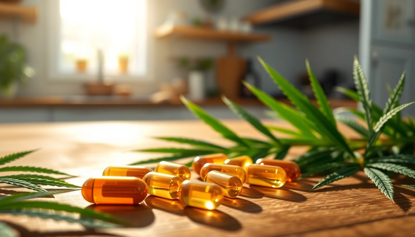 Enhance wellness with CBD softgels placed among natural hemp leaves.