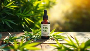 Showcase CBD Oil bottle with hemp leaves, highlighting natural wellness and purity.