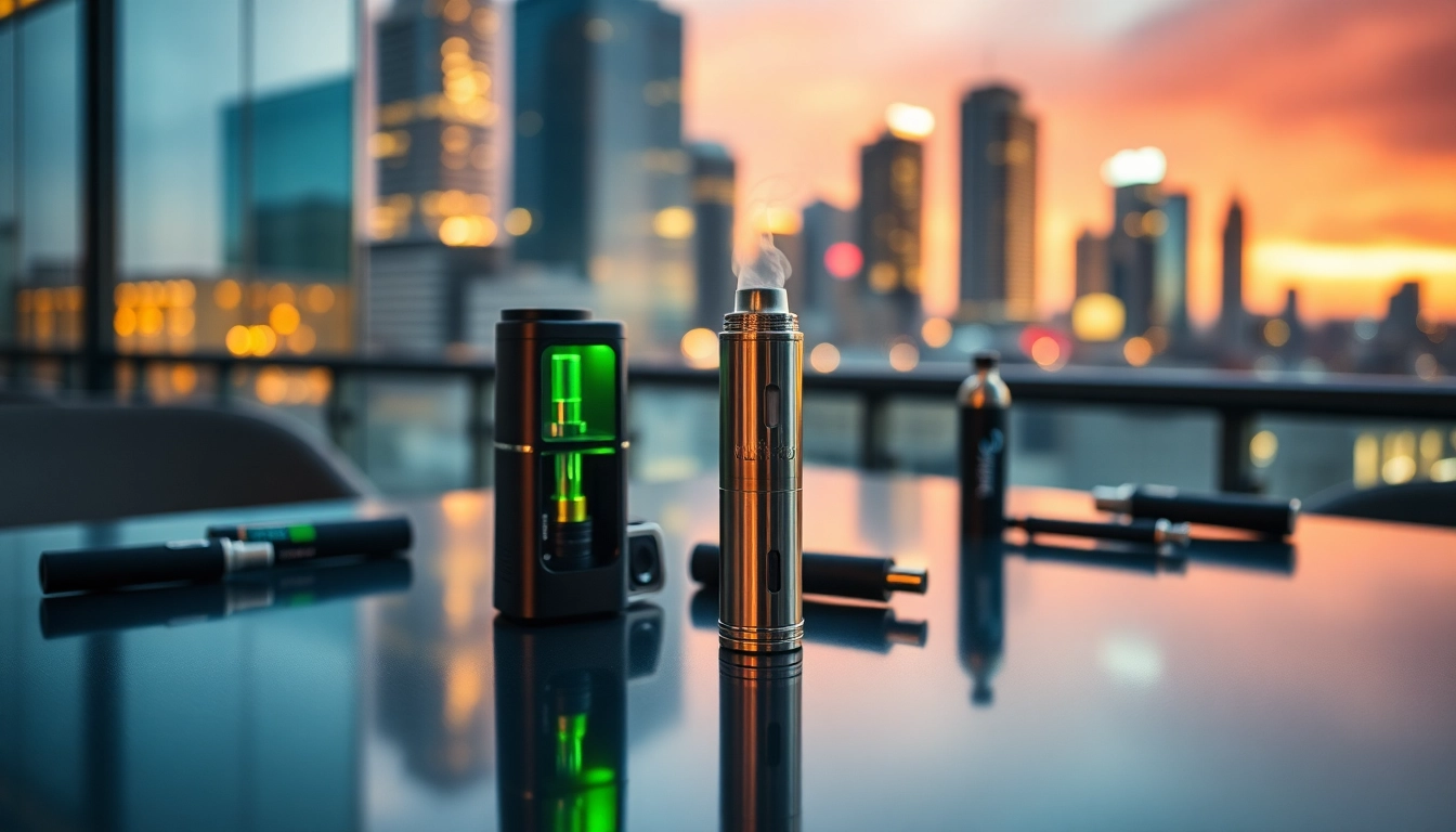 Experience the elegance of Cannabis Vape in a sophisticated urban setting with stylish devices.