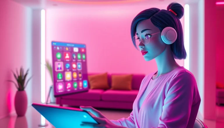 A captivating interaction with an AI character showcasing ai sex chat free in a modern setting, warm colors, and engaging digital interface.