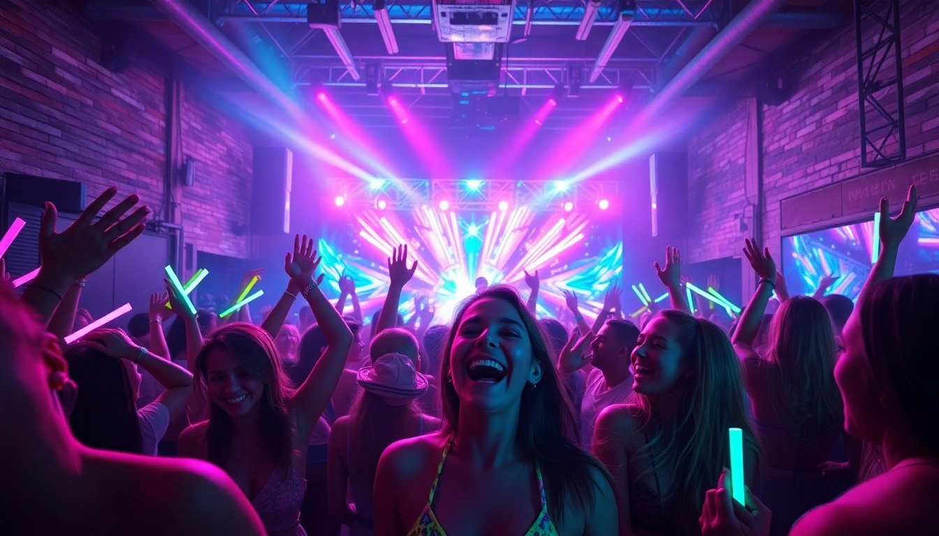 Thriving crowd at a Miami rave, showcasing colors and excitement in the heart of the city.