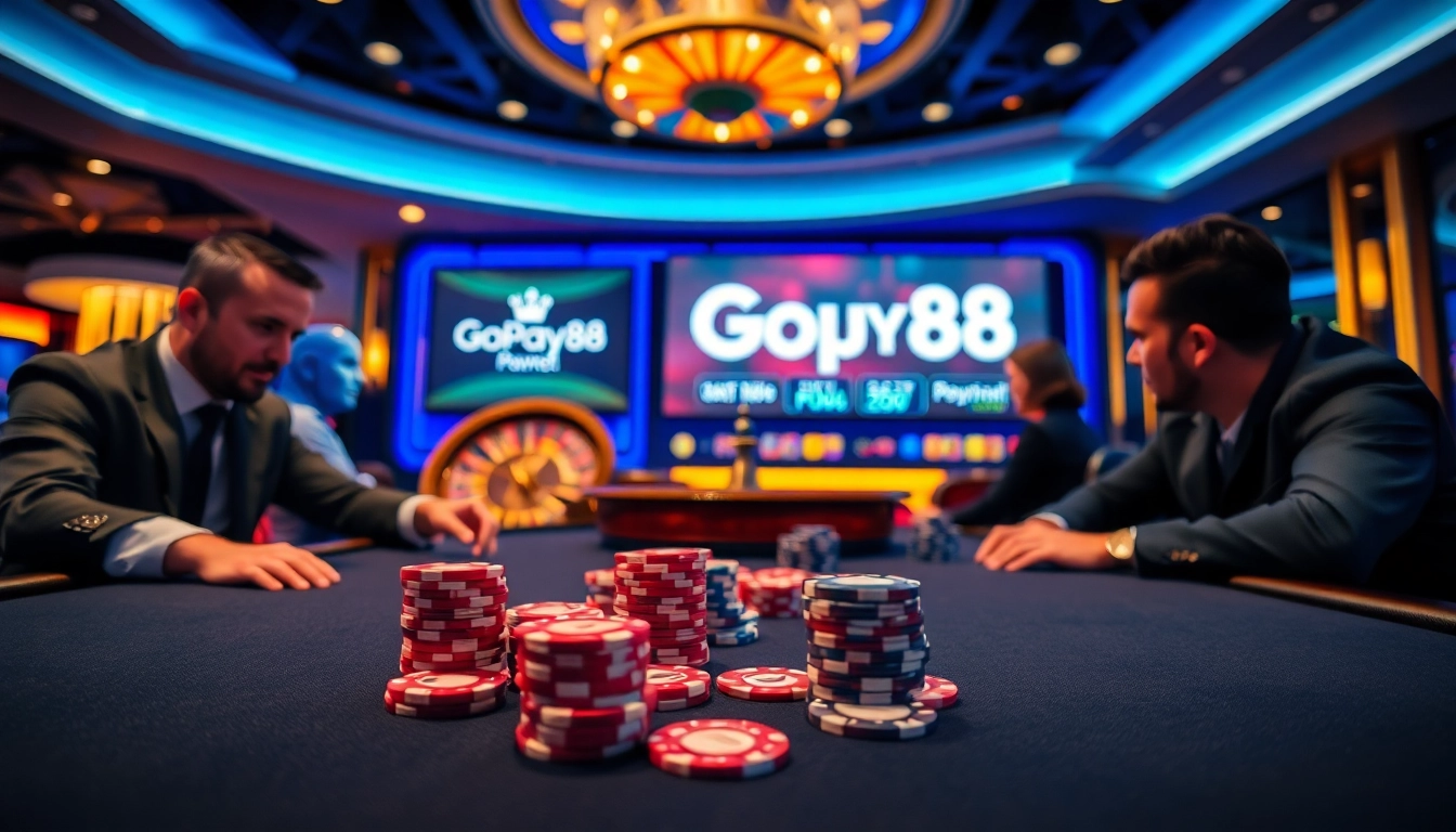 Players wagering at a Gopay88 casino table, highlighting excitement and engagement.