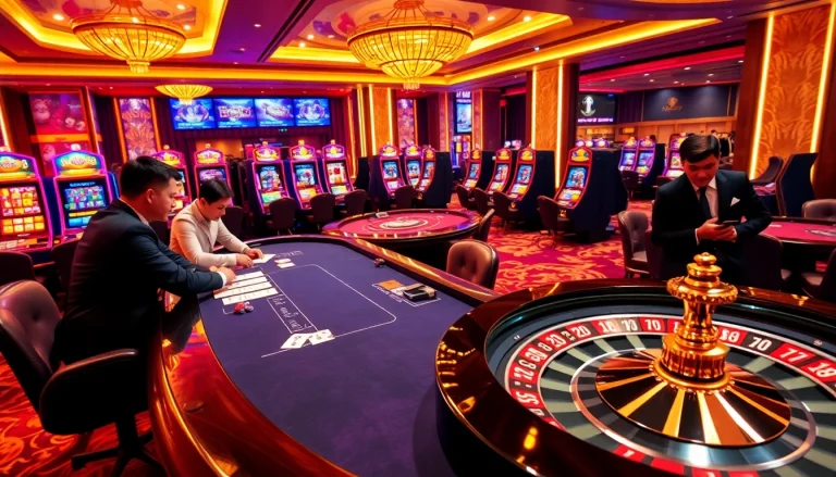 Experience the excitement of gambling at Nhà cái AU88 with vibrant casino tables and engaging players.