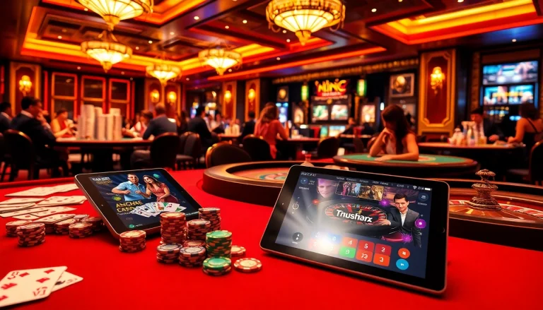 Experience the vibrant action of "trang chủ e2bet" in a luxury casino setting filled with enthusiastic players and classic gambling elements.