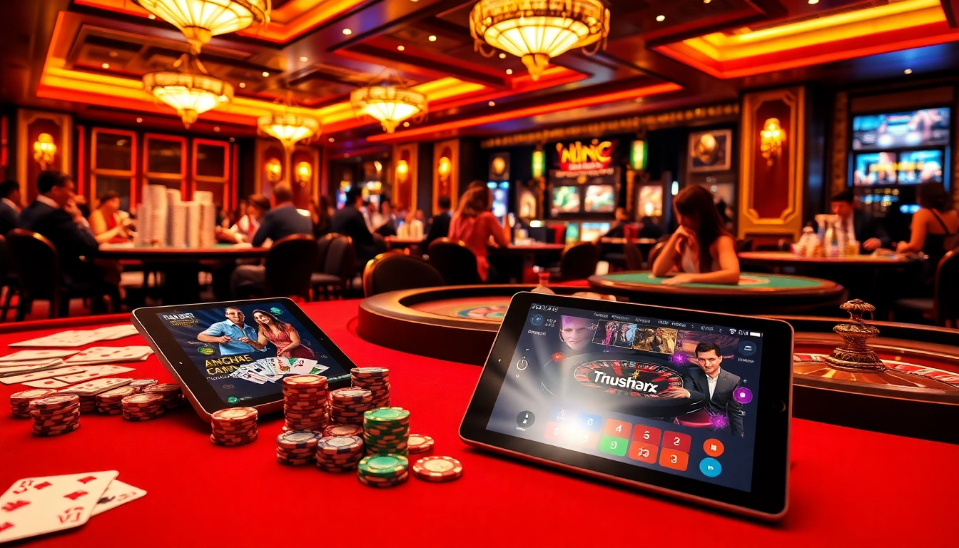 Experience the vibrant action of "trang chủ e2bet" in a luxury casino setting filled with enthusiastic players and classic gambling elements.