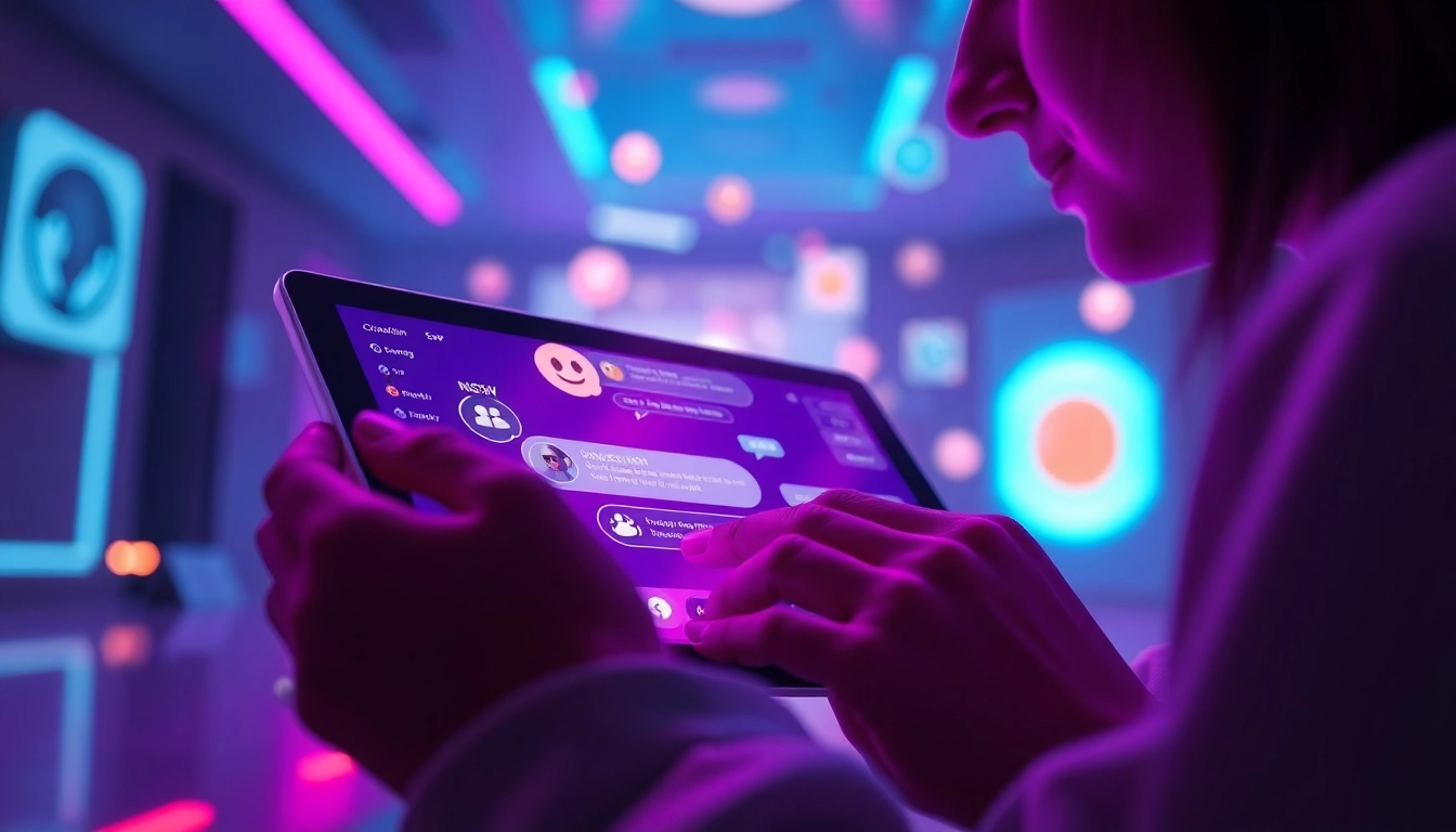 Captivating scene highlighting a free nsfw ai chatbot interaction with vibrant colors and modern digital elements.