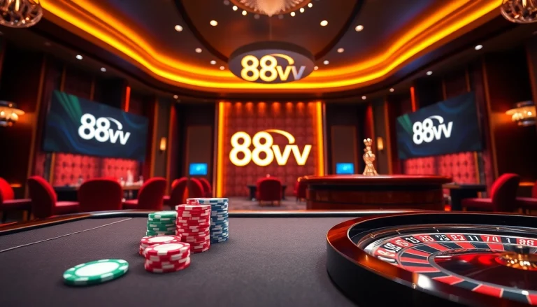 Experience thrilling moments at 88vv with vibrant poker chips and an active roulette wheel.