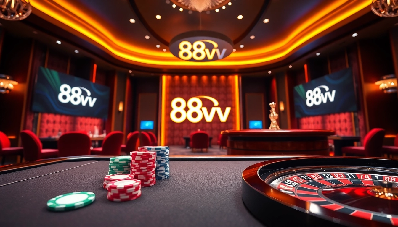 Experience thrilling moments at 88vv with vibrant poker chips and an active roulette wheel.
